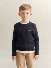 GANT Blue Shield Cotton Cable Neck Sweater - Image 1 of 6