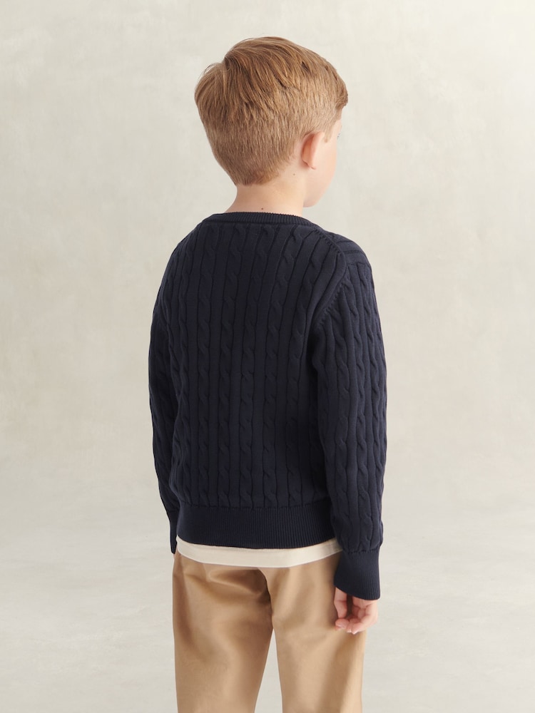 GANT Blue Shield Cotton Cable Neck Sweater - Image 2 of 6 GANT Blue Shield Cotton Cable Neck Sweater - Image 2 of 6