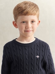 GANT Blue Shield Cotton Cable Neck Sweater - Image 3 of 6