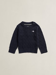 GANT Blue Shield Cotton Cable Neck Sweater - Image 5 of 6