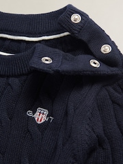 GANT Blue Shield Cotton Cable Neck Sweater - Image 6 of 6