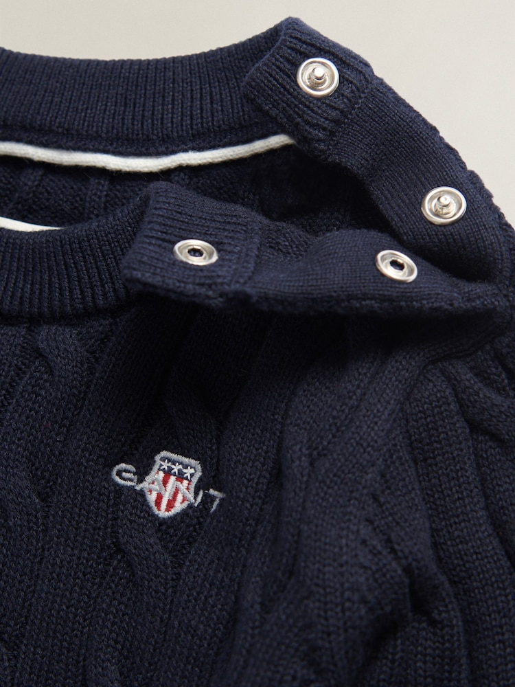 GANT Blue Shield Cotton Cable Neck Sweater - Image 6 of 6 GANT Blue Shield Cotton Cable Neck Sweater - Image 6 of 6