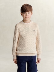 GANT Cream Shield Cotton Cable Neck Sweater - Image 1 of 6