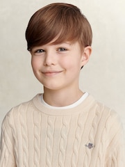 GANT Cream Shield Cotton Cable Neck Sweater - Image 3 of 6