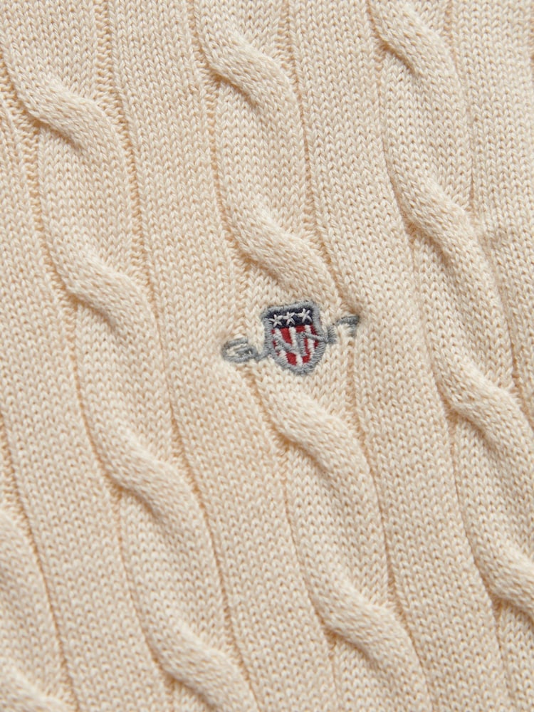 GANT Cream Shield Cotton Cable Neck Sweater - Image 6 of 6