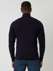 Threadbare Blue Textured Cable Knit Quarter Zip Jumper - Image 2 of 5