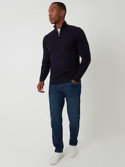 Threadbare Blue Textured Cable Knit Quarter Zip Jumper - Image 3 of 5