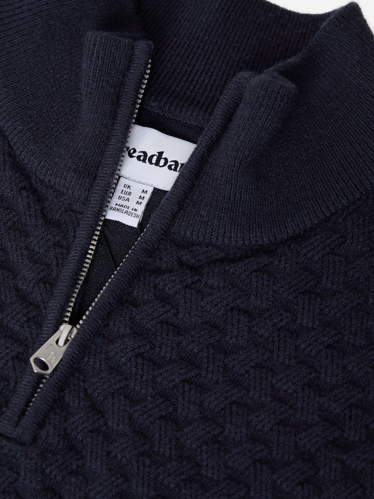 Threadbare Blue Textured Cable Knit Quarter Zip Jumper - Image 5 of 5 Threadbare Blue Textured Cable Knit Quarter Zip Jumper - Image 5 of 5