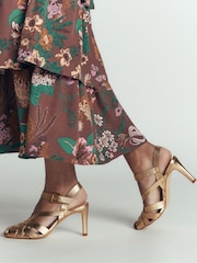 Boden Gold Slotted Strap Heeled Sandals - Image 1 of 5