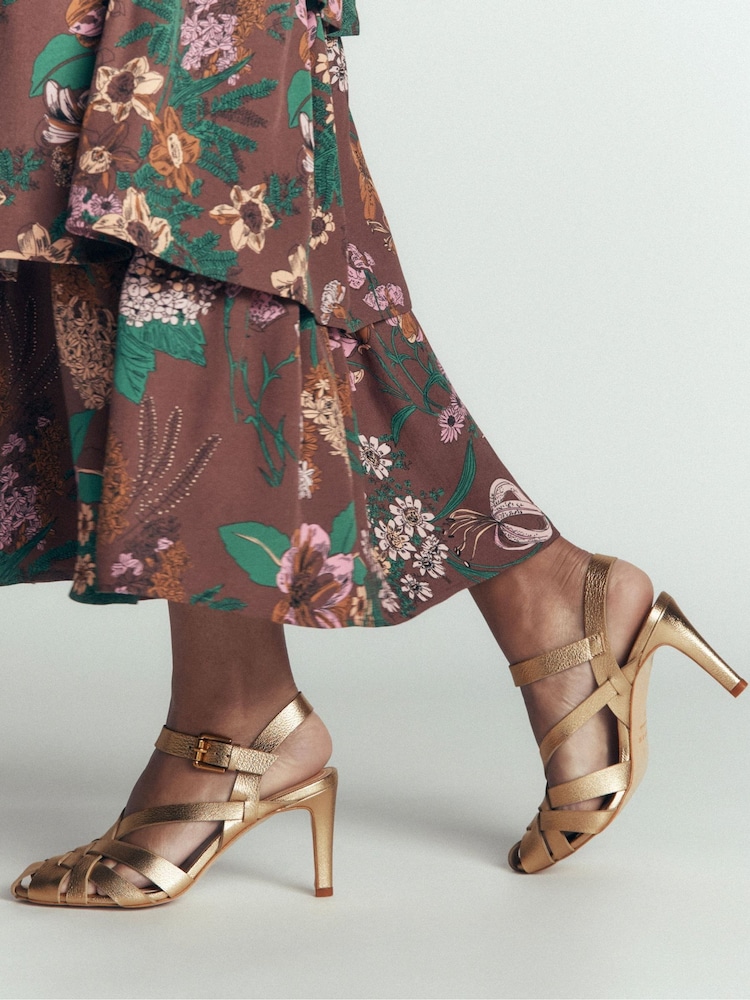 Boden Gold Slotted Strap Heeled Sandals - Image 1 of 5 Boden Gold Slotted Strap Heeled Sandals - Image 1 of 5