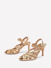 Boden Gold Slotted Strap Heeled Sandals - Image 3 of 5