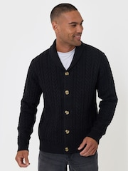 Threadbare Black Cable Knit Shawl Cardigan - Image 1 of 6