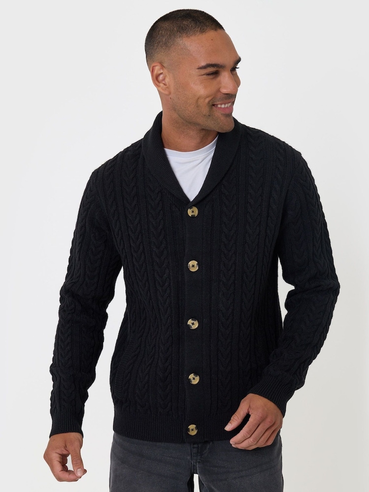 Threadbare Black Cable Knit Shawl Cardigan - Image 1 of 6 Threadbare Black Cable Knit Shawl Cardigan - Image 1 of 6