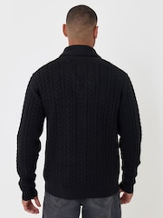Threadbare Black Cable Knit Shawl Cardigan - Image 2 of 6