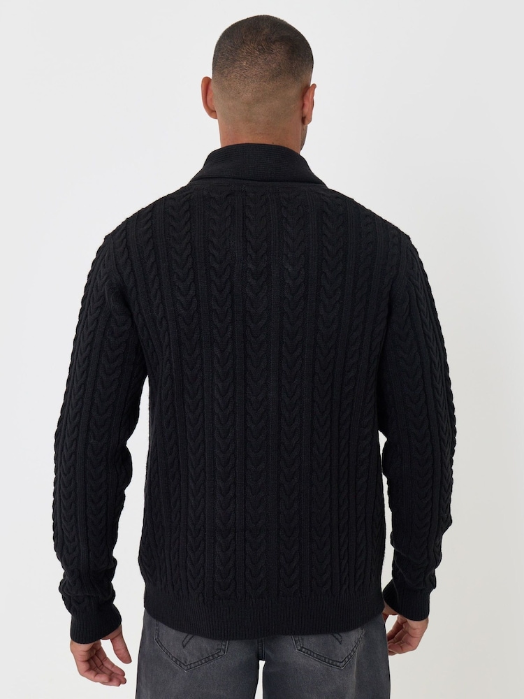 Threadbare Black Cable Knit Shawl Cardigan - Image 2 of 6 Threadbare Black Cable Knit Shawl Cardigan - Image 2 of 6