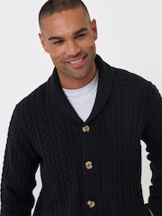 Threadbare Black Cable Knit Shawl Cardigan - Image 4 of 6