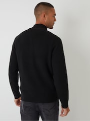 Negro - Suéter de punto de canalé con cremallera de un cuarto y panel de Threadbare - Imagen 2 de 5