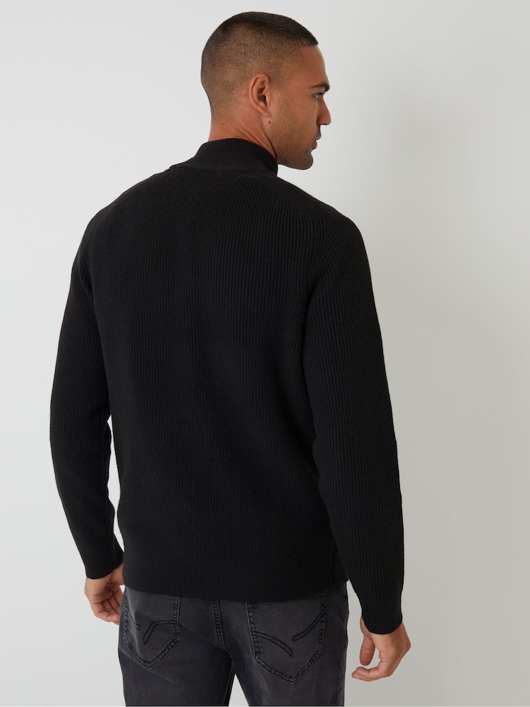 Negro - Suéter de punto de canalé con cremallera de un cuarto y panel de Threadbare - Imagen 2 de 5 Negro - Suéter de punto de canalé con cremallera de un cuarto y panel de Threadbare - Imagen 2 de 5