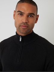 Negro - Suéter de punto de canalé con cremallera de un cuarto y panel de Threadbare - Imagen 4 de 5