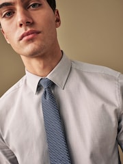 Neutral Brown/Navy Blue Textured Regular Fit Single Cuff Shirt And Tie Pack - Image 1 of 7