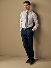 Neutral Brown/Navy Blue Textured Regular Fit Single Cuff Shirt And Tie Pack - Image 2 of 7