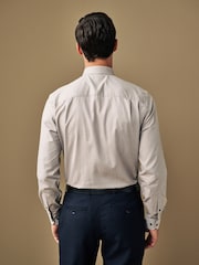 Neutral Brown/Navy Blue Textured Regular Fit Single Cuff Shirt And Tie Pack - Image 3 of 7