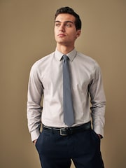 Neutral Brown/Navy Blue Textured Regular Fit Single Cuff Shirt And Tie Pack - Image 4 of 7