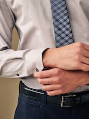 Neutral Brown/Navy Blue Textured Regular Fit Single Cuff Shirt And Tie Pack - Image 5 of 7