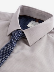 Neutral Brown/Navy Blue Textured Regular Fit Single Cuff Shirt And Tie Pack - Image 6 of 7