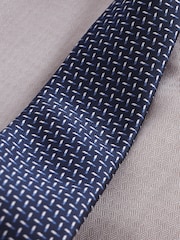 Neutral Brown/Navy Blue Textured Regular Fit Single Cuff Shirt And Tie Pack - Image 7 of 7