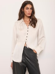 Mint Velvet Cream Satin Floral Print Shirt - Image 1 of 8