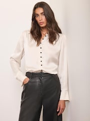 Mint Velvet Cream Satin Floral Print Shirt - Image 5 of 8