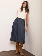 Mint Velvet Pleated Denim Midi Skirt - Εικόνα 1 από 7