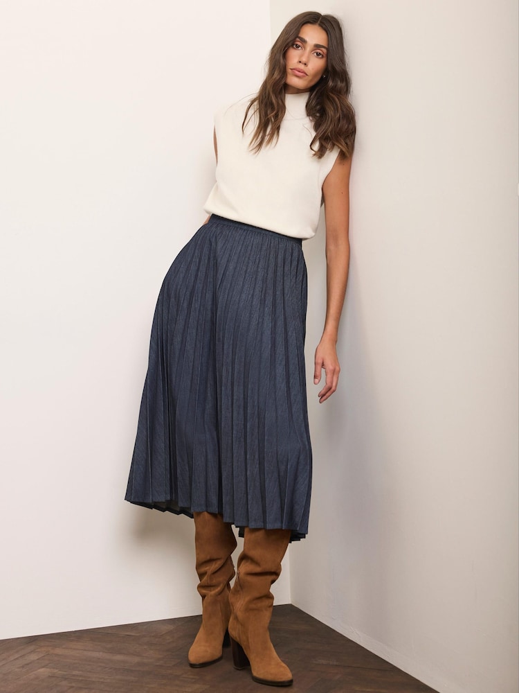 Mint Velvet Pleated Denim Midi Skirt - Εικόνα 1 από 7