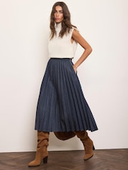 Mint Velvet Pleated Denim Midi Skirt - Εικόνα 2 από 7