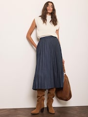 Mint Velvet Pleated Denim Midi Skirt - Εικόνα 5 από 7