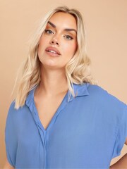 Yours Curve Blue Button Through 100% Cotton Shirt - Image 4 of 6