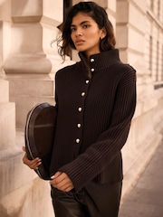 Mint Velvet Brown Ribbed Knit Jacket - Image 1 of 7