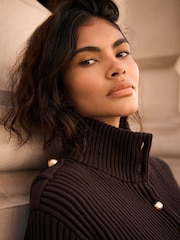 Mint Velvet Brown Ribbed Knit Jacket - Image 3 of 7
