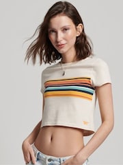 Superdry Cream Vintage Stripe Crop T-Shirt - Image 1 of 5