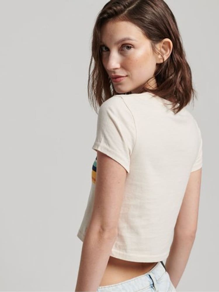 Superdry Cream Vintage Stripe Crop T-Shirt - Image 2 of 5