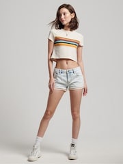 Superdry Cream Vintage Stripe Crop T-Shirt - Image 3 of 5