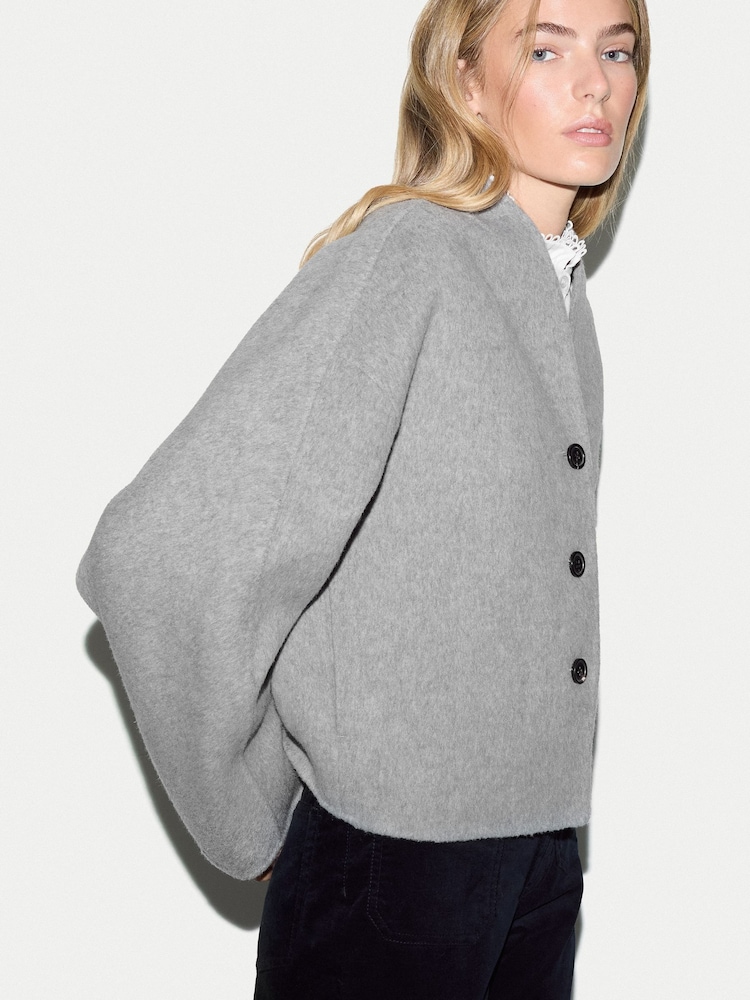 Jigsaw Grey Wool Double Faced Cropped Coat - Image 2 of 4 Jigsaw Grey Wool Double Faced Cropped Coat - Image 2 of 4