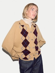 Jigsaw Cream Wool Cashmere Argyle Cardigan - Image 2 of 5