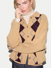 Jigsaw Cream Wool Cashmere Argyle Cardigan - Image 3 of 5