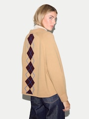 Jigsaw Cream Wool Cashmere Argyle Cardigan - Image 4 of 5