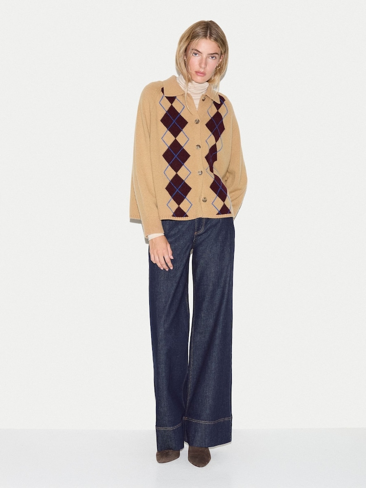 Jigsaw Cream Wool Cashmere Argyle Cardigan - Image 5 of 5 Jigsaw Cream Wool Cashmere Argyle Cardigan - Image 5 of 5
