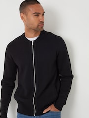 Threadbare Black Bomber-Style Knitted Zip Through Cardigan - Image 4 of 4