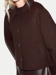 Jigsaw Brown Wool Double Faced Cropped Coat - Image 3 of 5