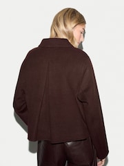 Jigsaw Brown Wool Double Faced Cropped Coat - Image 4 of 5